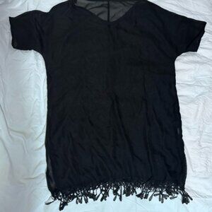 Black Fringe Hem Top